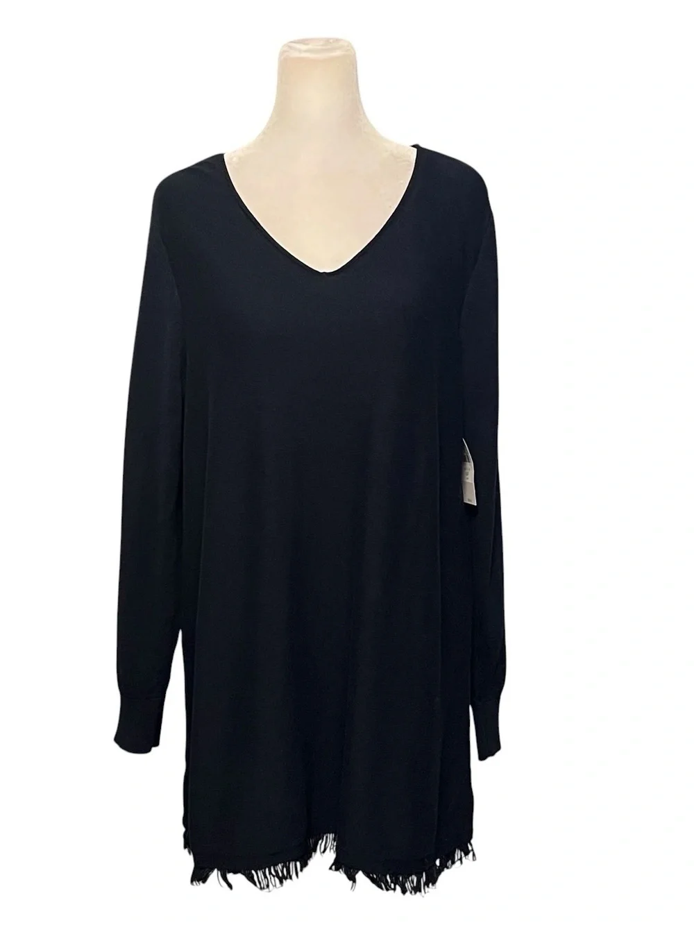 J. Jill Navy Blue Vneck Fringe Bottom Sweater Size Medium Petite NWT